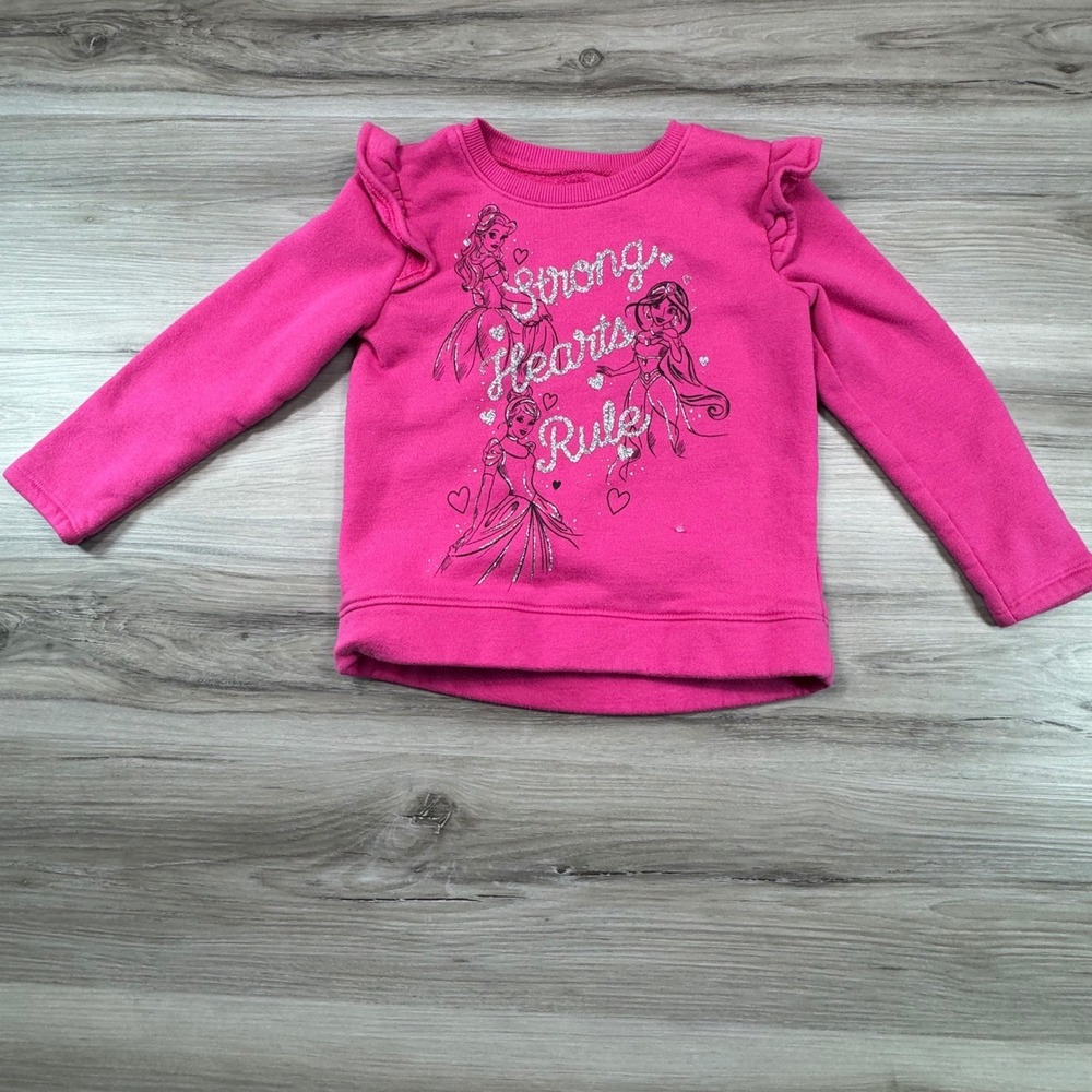 Disney Princess Strong‎ heart Rule Girls Pink  Sweatshirt Ruffle Sleeve Size 4